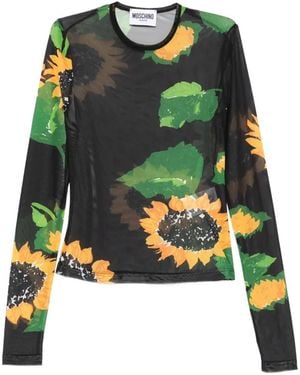Moschino Sheer Long-Sleeve Top With Sunflower Print - Green