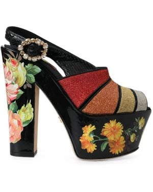 Dolce & Gabbana Floral-Print Crystal-Embellished Sandals - Black