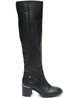Tommy Hilfiger Logo-Plaque Knee-High Boots - Black