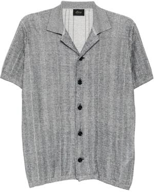Brioni Ribbed-Knit Contrast-Trim Polo Shirt - Grey