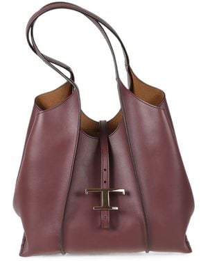 Tod's T Timeless Leather Tote Bag - Purple