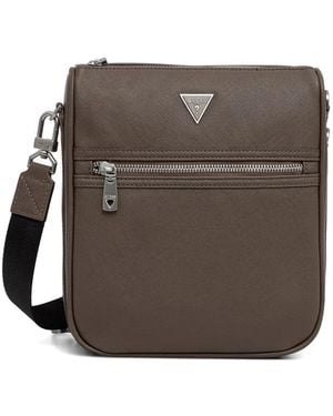 Guess Milano Logo-Plaque Zip Messenger Bag - Grey