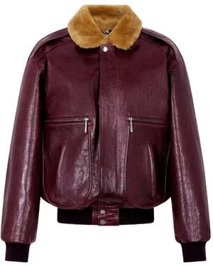 Rabanne Shearling-Collar Leather Bomber Jacket - Purple