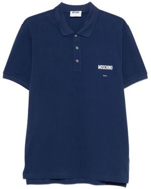 Moschino Relaxed-Fit Polo Shirt With Ribbed Details And Logo Accents - Blue