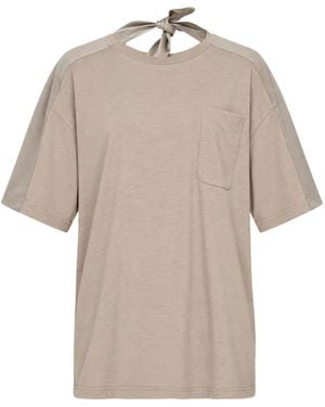 Undercover Bow-Detail Panelled Chest-Pocket T-Shirt - Natural
