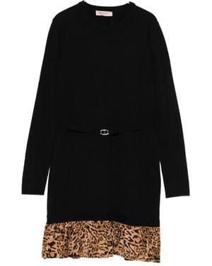 Twinset Belted Animalier-Print Dress - Black