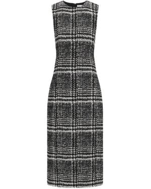 Oscar de la Renta Kariertes Midikleid Aus Boucle-Tweed - Weiß