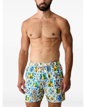 MC2 Saint Barth Lemon-Print Majolica-Pattern Swim Shorts - Blue