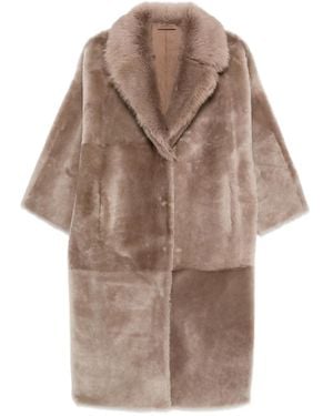 Liska Wide-Lapel Sheepskin Coat - Brown