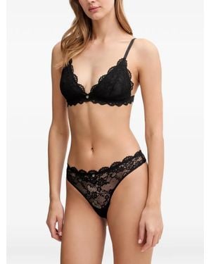 Guess Lace Scalloped-Edge Bra And Thong Set - Black