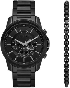 ARMANI EXCHANGE Chronograph 44Mm Watch And Bracelet Set - Black