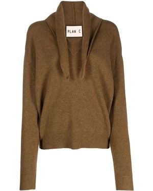 Plan C Attached-Scarf Ribbed-Knit Jumper - Green