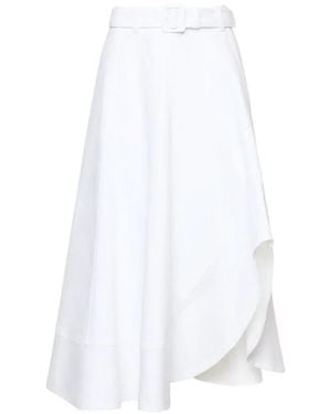 Cinq À Sept Zelda Jean Belted Asymmetric Midi Skirt - White