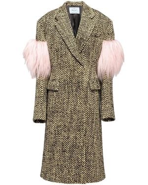 Prada Faux Fur Herringbone Coat - Green