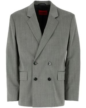HUGO Double-Breasted Peak-Lapel Jacket - Grey