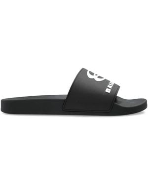 Balenciaga Logo-Embellished Slides - Black