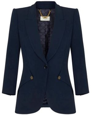 Elisabetta Franchi Jacket Made Of Lightweight Crêpe Fabric And Satin - Blue