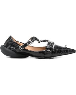 13 09 SR Pointed Chain-Detail Ballet Flats - White
