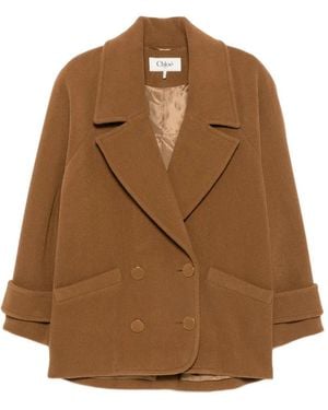 Chloé Double-Breasted Herringbone Coat - Brown
