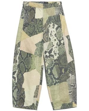 Bimba Y Lola Barrel Snake-Patchwork Adjustable-Waist Denim Pants - White
