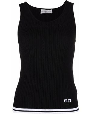 Sonia Rykiel Logo-Embroidered Pointelle-Knit Tank Top - Black