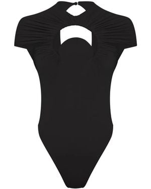 Marine Serre Moon Gathered Swimsuit - Black