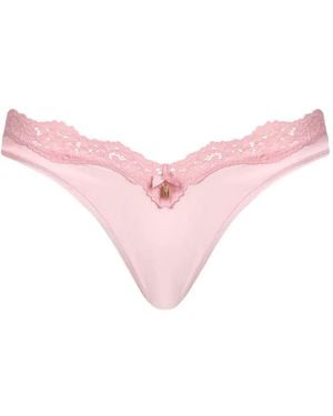 Moschino Lace-Trim Logo-Charm Thong - Pink