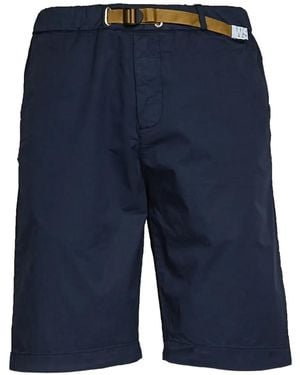 White Sand Drawstring Belted Cotton Bermuda Shorts - Blue