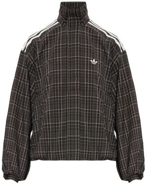 adidas Check-Pattern High-Neck Track Jacket - Black