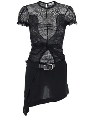 The Attico Vestido Con Paneles De Encaje Y Cinturón - Negro