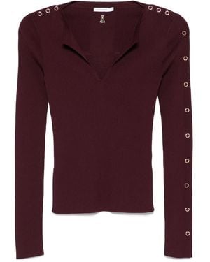 Patrizia Pepe V-Neck Ribbed Sweatshirt - Purple
