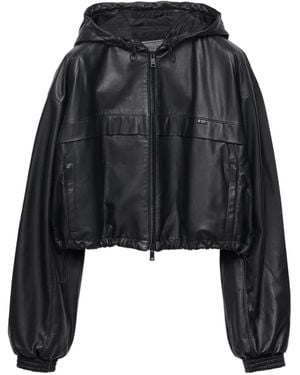 Prada Hooded Nappa-Leather Jacket - Black
