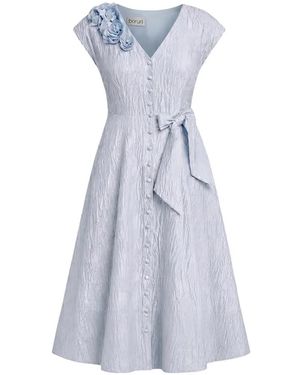 Baruni Johara Floral-Appliqué Bow-Detail Midi Dress - Blue