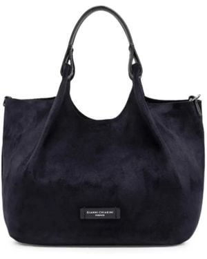 Gianni Chiarini Dua Suede Logo-Plaque Tote Bag - Blue