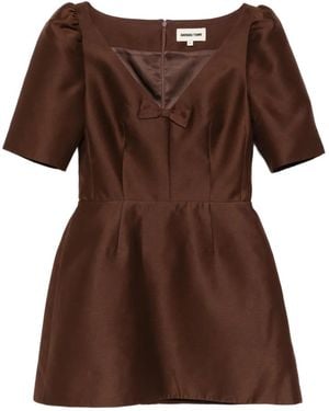 ShuShu/Tong Bow-Detailing Puff-Sleeve Dress - Brown