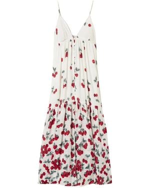 Twinset Cherry-Print Lace Long Dress - White