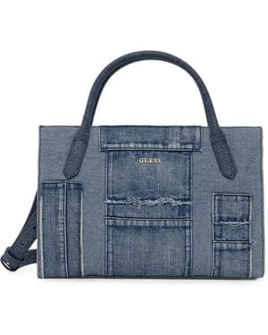 Guess Jodi Panelled Frayed Tote Bag - Blue