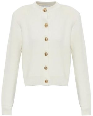 Balmain Shoulder-Pad Button-Up Wool Cardigan - White