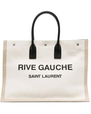 Saint Laurent Logo-Print Canvas Tote Bag - Natural