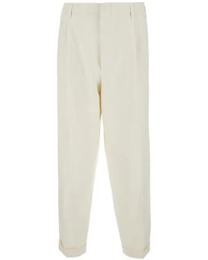 Brunello Cucinelli Pleated Turn-Up Tailored Pants - White