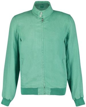 120% Lino Zip-Up Linen Bomber Jacket - Green