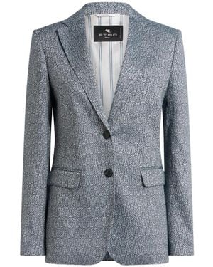 Etro Jacquard Single-Breasted Jacket - Blue