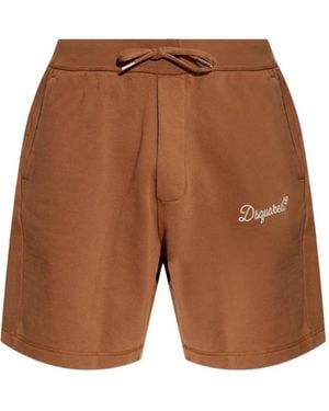 DSquared² Drawstring Embroidered-Logo Track Shorts - Brown