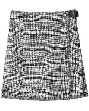 Burberry Plaid-Check Fringed Miniskirt - Gray