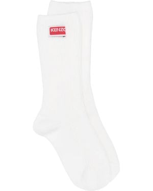 KENZO Logo-Patch Ribbed-Knit Socks - White