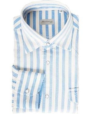 Sartorio Napoli Jumbo Pinstripe Snap-Button Shirt - Blue