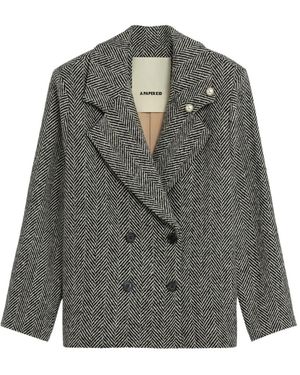 A PAPER KID Herringbone Double-Breasted Jacket - Grey