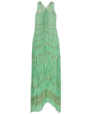 Alberta Ferretti Printed Plissé-Effect Sleeveless Dress - Green