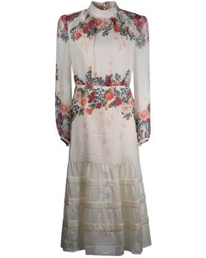 Saloni Gestuftes Jacqui Kleid mit Blumen-Print - Grau