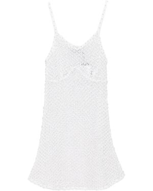 GIUSEPPE DI MORABITO Pearl-Embellished Crochet-Knit Mini Dress - White